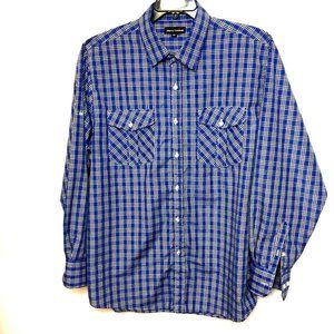 Alberto Cardinali Long Sleeve Blue Plaid Button Down Shirt XXL EUC